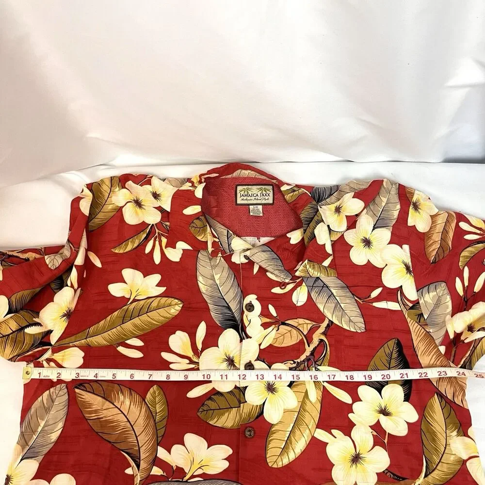 Jamaica Jaxx 100% Silk Hawaiian Shirt Men’s L Red Floral Aloha Boho